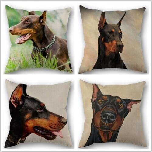 Custom Dobermann dog Cotton Linen Square Zippered Pillow Cover For Office Family Customize Your Picture 45*45cm