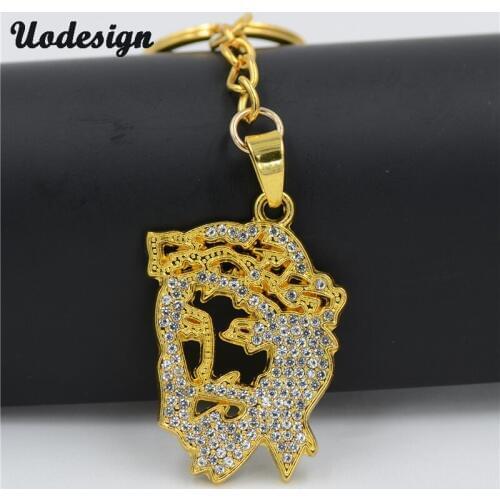 Uodesign New Hip Hop Gold Color Masked Jesus Face Pendant Keychain For Men/Women Jewelry Gift