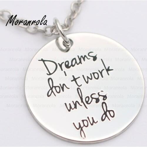 New arried "Dreams don't work unless you do" Copper necklace Keychain,charm Hand-Stamped Jewelry Religious Faith necklace charm