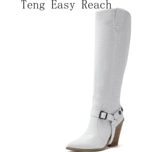 Autumn Women Boots Fashion Buckle Knee High Boots Pu Leather Wedges High Heel Long Boots Pointed Toe Winter Woman Shoes