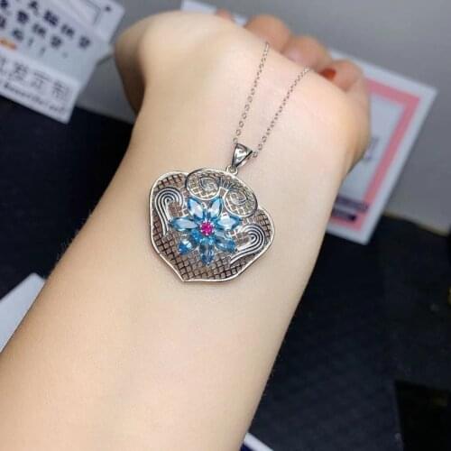 Natural Real Blue Topaz Cucurbit Necklace Pendant Jewelry Gemstone 925 Sterling Silver