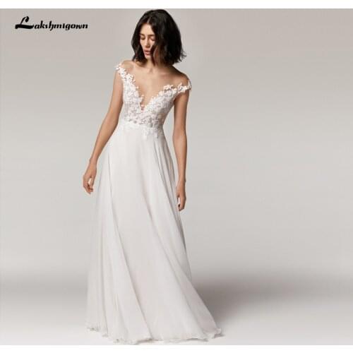 Simple Beach Wedding Dress cap sleeves 2021 Robe Longue Femme Sexy Bohemian Bridal Dress Backless