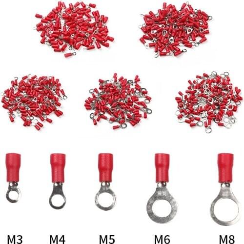 RV1.25 Ring Insulated Wire Connector 100Pcs Red 12-10 AWG Electrical Cable Crimp Termminlas Suit for 0.25-1.65mm2 Kit