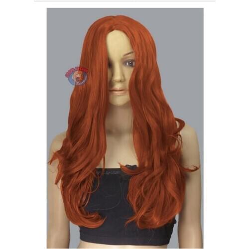 Shun Hot heat resistant Party hair>>>24 inch Hi_Temp Series Copper Red Midpart Curly Wavy Cosplay DNA Wigs long