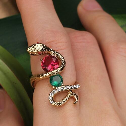 TIRIM Fashion Multi color Snake Rhinestone Rings For Women Gold Color Black Heavy Metals Punk Rock Ring Animal Jewelry Wholesale