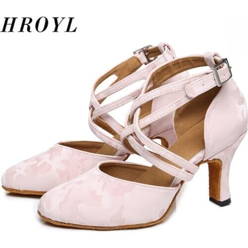 HROYL New women latin dance shoes ballroom modern tango dancing shoes high heels soft bottom suede salsa fashion High quality