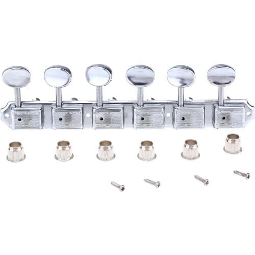 Wilkinson Deluxe Vintage 6-on-a-strip In line Tuners Tuning Pegs Keys Machine Heads for Squier/Fender Strat/Tele Guitar, Chrome