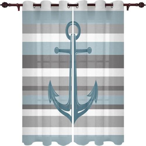 French Window Curtains Blue-Gray Stripes Anchor Living Dining Room Kids Bedroom Screens Modern Luxury Home Decor Curtains