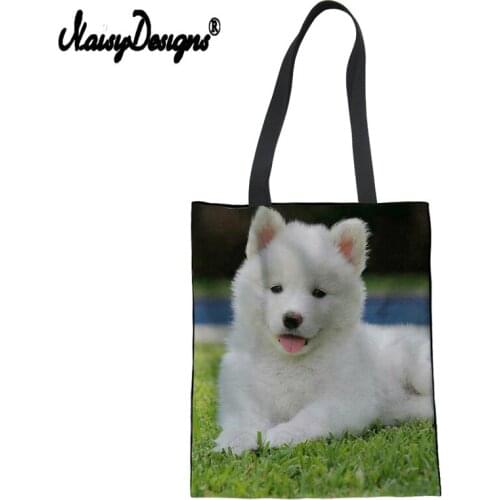 Samoyed Dog Lady Womens Shopping Bag Drawstring Messenger Crossbody Bag Eco-friendly Canvas Travel Girl gift Bag Portable