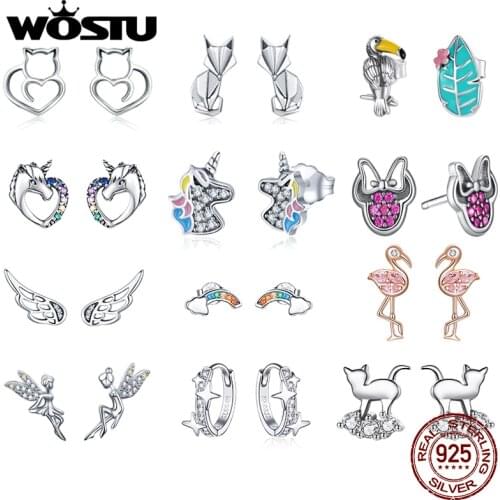 WOSTU Hot Sale 100% 925 Sterling Silver Stud Earrings For Women Opal Licorne Earrings Party Wedding Fashion Jewelry