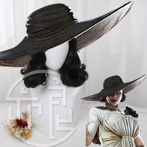 Top Cheap Lady Alcina Dimitrescu Cosplay Wig Evil Village Cosplay Headwear Short Black Curly Wig Halloween