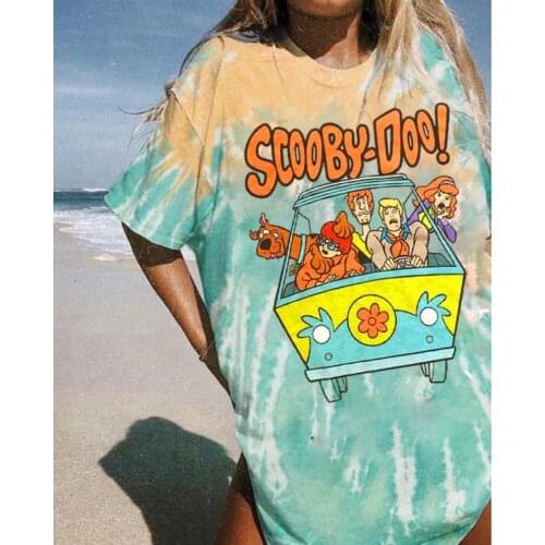 2021 Spring and Summer Tie Dye New European and American Womens Funny Print Top Round Neck T-shirt Harajuku y2k Tops