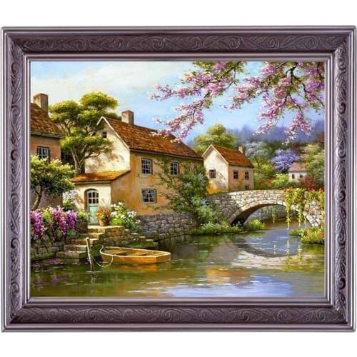 Golden panno,Needlework,Embroidery,DIY Landscape Painting,Cross stitch,kits,14ct bridge water Cross-stitch,Sets For Embroidery
