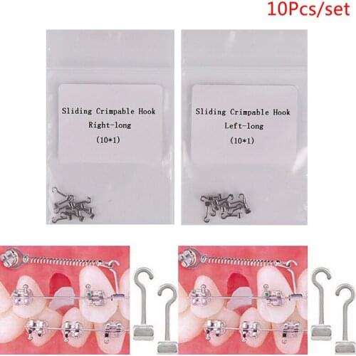 10pcs/pack Dental Orthodontic Crimpable Hook Long Curved Right&Left For Arch Parts Wire