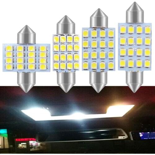 2pcs White 31mm 36mm 39mm C5W 16SMD Led 12V Lighting Dome Reading Car License Plate Lights Trunk Lamp Wedge Bulbs Auto Roof LED