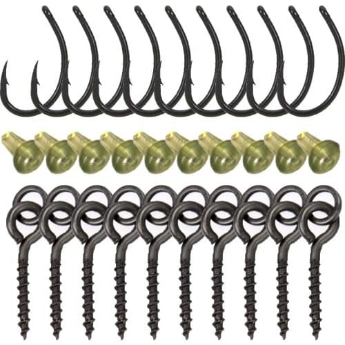 30pcs Fish Hook Carp Fishing Set For Locking Soft Baits Bighead Carp Fishing Line Set Combo Fishing Set Carp Round Ring Screw