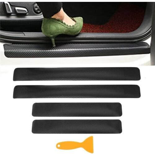 4pcs Car Stickers Carbon Fiber Door Sill Scuff Anti Scratch Tape Anti Slip Auto Protection Film Stickers Car Accessories Styling