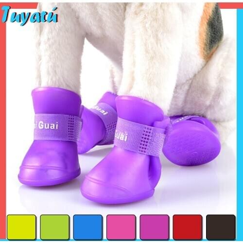4Pcs Pet Dog Rain Shoes Anti Slip Waterproof Pet Shoes for York Dogs Winter 7 Colors Rubber Boots Shoes for Small Large Dogs Pug