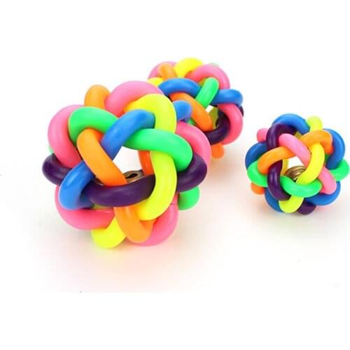 5PCS Pet Dog Cat Toys Rubber Balls With Bell Chew Toys For Dog Cat Tooth Cleaning Balls Interactive Puppy Toys Rainbow Balls