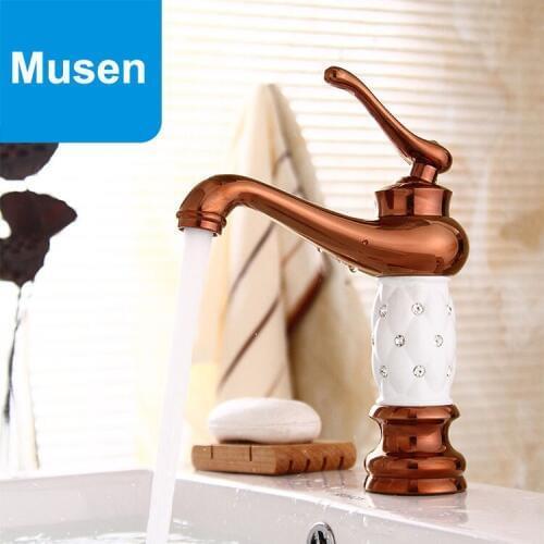 Antique Hot Cold Water Tap Single Hanlde With Diamond Swivel Gold Faucet Luxury Bathroom Basin Faucet