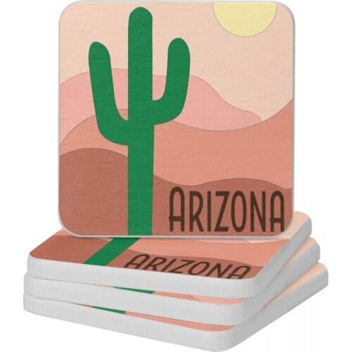 Arizona Sunset Image With Cactus Diatomite Square Round Shape Coaster Multifunction Cup Bonsai Mat Soap Pad 10x10cm
