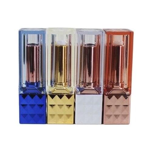 White Suqare Empty Lip Balm Tube 12.imm Plastic Blue Lipstick Package Elegant Gold Lip Rouge Bottle Yellow Lip Makeup Tool