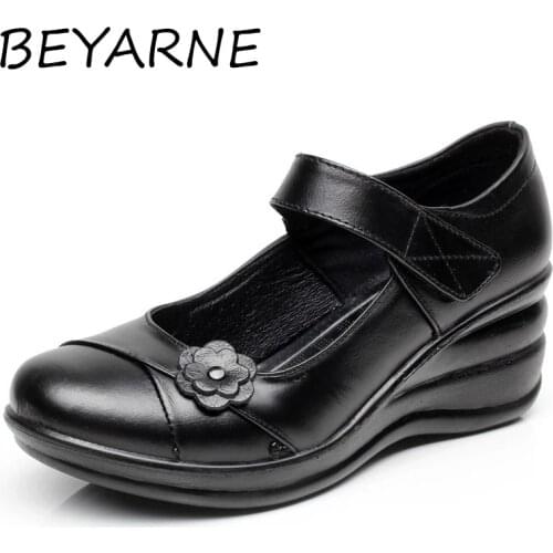 BEYARNE Genuine Leather Slip On Shoes Walking Shoes Woman Platform Casual Shoes Woman Sapatos Femininos Chaussure Femme Wedges