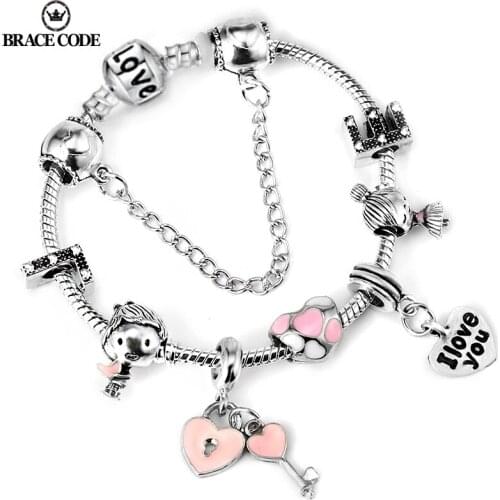 Couple Boys Girls Pendants Silver Plated Bracelets Women DIY Fine Baby Bangles Women Pulseira Jewelry Girlfriend Bracelets Gifts