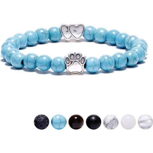 WWLB Brand Double Cute Hearts Yoga Bracelet Antique Dog Hand Paw Charm Bracelet Bangles 7 Colors Stone Dog Owners Jewelry