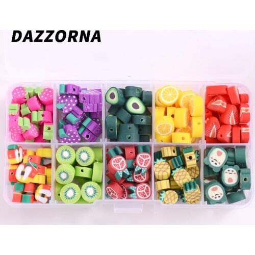 200Pcs Mixed Color Fruit Shape Polymer Clay Spacer Beads Charm Clay Loose Beads For DIY Necklace Bracelet Jewelry Finding Making
