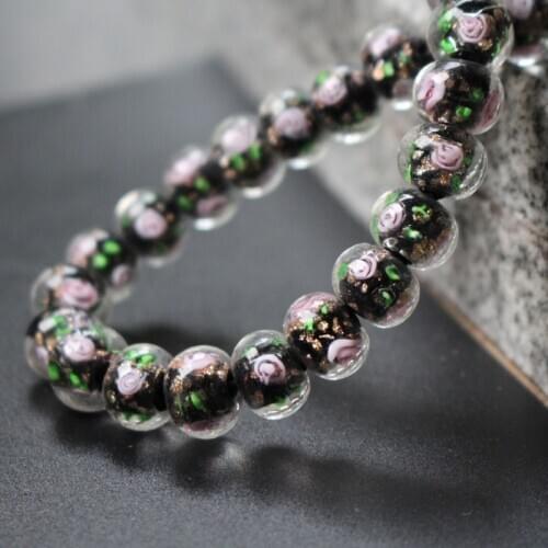 20Pieces/Lot 10mm*8mm Lampwork Glass Beads Flower Abacus Beads Black Color for jewelry making