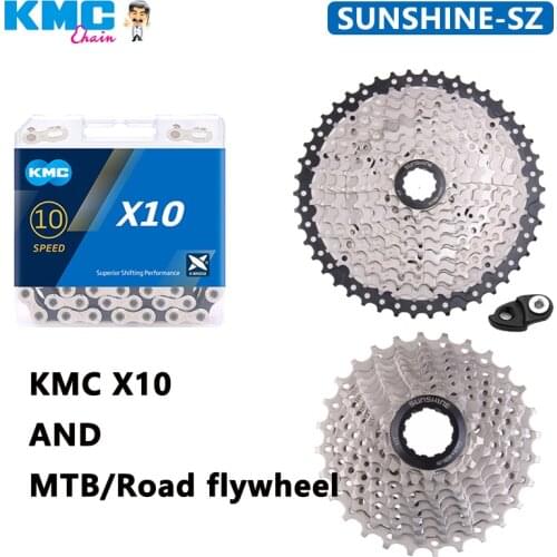 SUNSHINE 10 Speed Flywheel Chains set 10V 11-25/28/32/36/40/42/46/50T Freewheel KMC X10 Chain for M6000 k7 MTB Road Bike parts