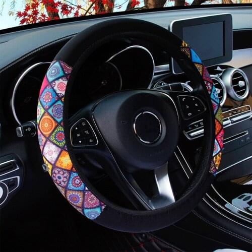 Four Season Elastic Linen Car Steering Wheel Cover Ethnic Car Steering-wheel Protector Auto Decoration Car Styling Universal