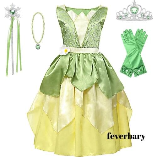 Girls Princess Tianna Dress up Costume Kids Cosplay Princess and Frog Clothing Child Birthday Party Halloween Fancy Ball Gown