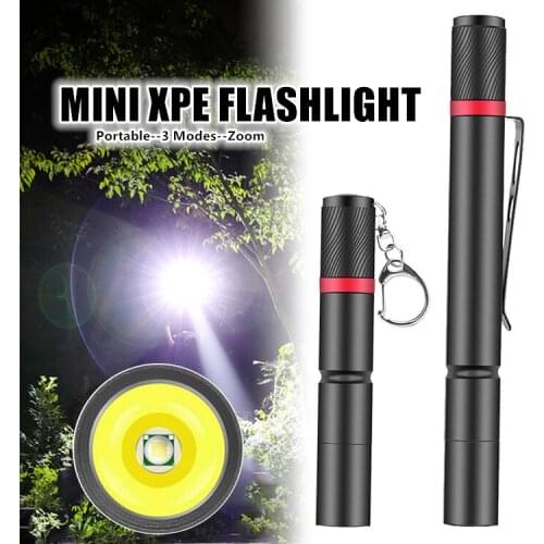 XPE Glare Flashlight Mini Portable Outdoor Pocket Fixed Focus 3 Modes Zoom Flashlight With Pen Clip / Hang Buckle