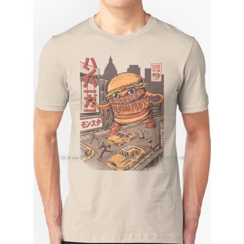 Burgerzilla T Shirt 100% Pure Cotton Japanese Kaiju Cook Monster Monsters New York City Bacon Hamburger Retro Vintage Fast Food