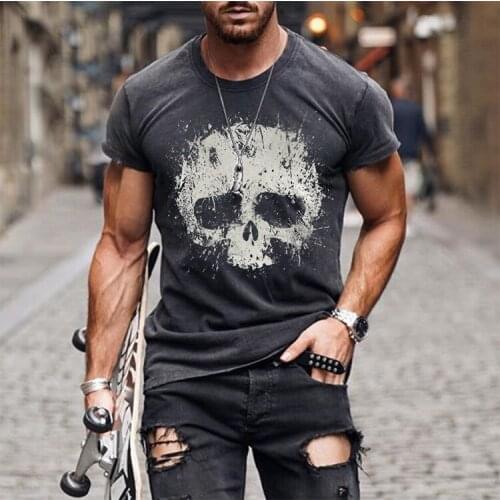 2021 Short Sleeve Printing Oversize T Shirts for Men Top Fashion Streetwear Summer Clothes Short-sleeved Slim Mens Skull T-shirt