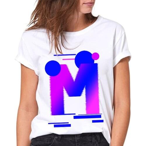 Ladies Tshirt Harajuku 26 Alphabet M Print Female T-shirts 90s Ladies Tshirt Casual Women Tee Top Fashion Tee shirt femme XXXL