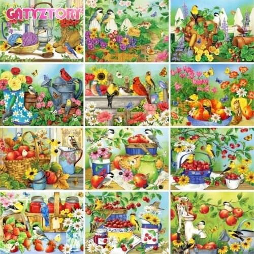 GATYZTORY Frame DIY Painting By Numbers Flowers And Birds Landscape Wall Art Picture By Numbers Canvas Paint For Home Decors