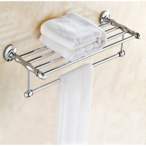 Chrome Polished Bathroom Wall Mounted Towel Rail Holder Shelf Storage Rack Double Towel Rails Bar Bathroom Hotel KD530