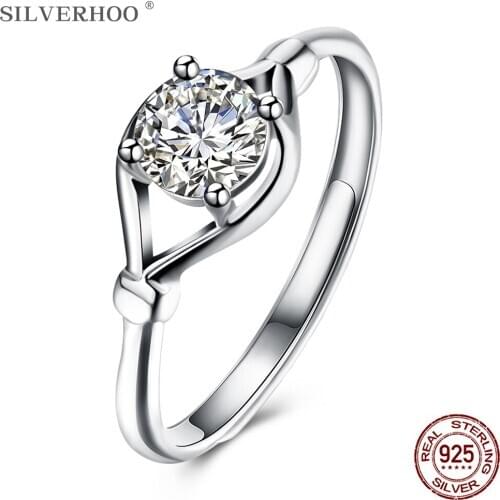SILVERHOO Silver 925 Sterling Rings For Women Round 5A Cubic Zircon Size Adjustable Fashion Ring Party Jewelry The New Listing