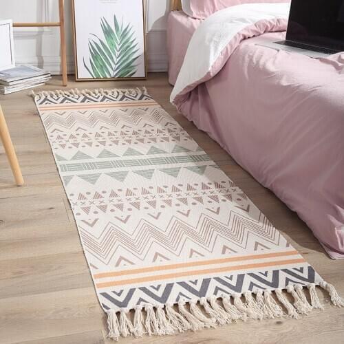 Carpets for Bed Room Rectangular Handmade Tassel Cotton and Linen Mat Ethnic Style Vintage Tapestry Front Door Tapete Plaid Rugs