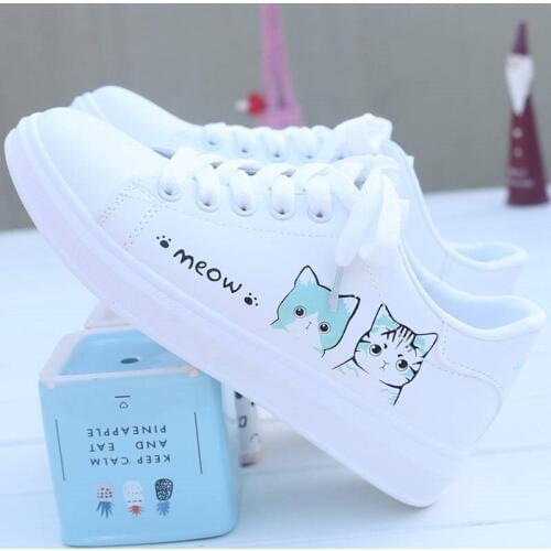 Women Sneakers Vulcanized Shoes Women Pu Leather Platform Shoes Women Cats Shoes Lace Up White Casual Shoes Zapatillas Mujer