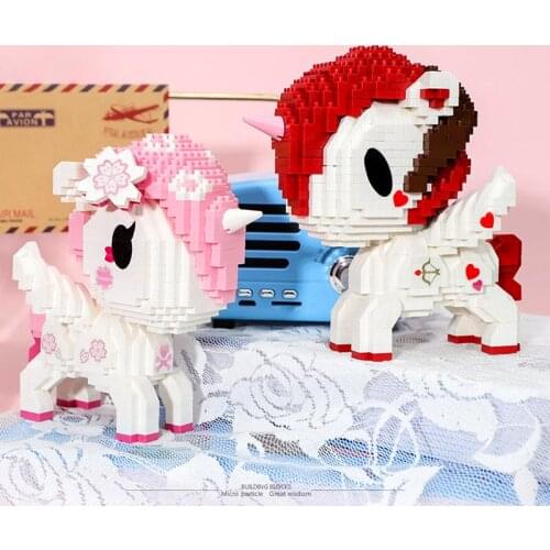 Creator Animal Cute Mini Unicorns Micro Diamond Building Blocks Cartoon Flying Horse 3D Model Bricks Toys For Kids Birthday Gift