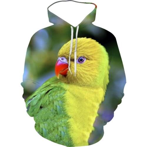 MenS And WomenS Hoodie 3d Color Printing Yellow And Green Parrot Series Round Tie Cap Long Sleeve Autumn And Winter Sportswear
