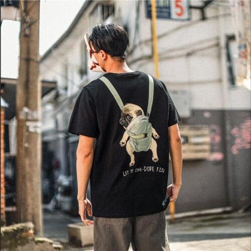2021 Summer Mens Short-sleeved T-shirt Male Japanese Round Neck Loose Cartoon Dog Anime Printing Oversized T-shirt Couple Top