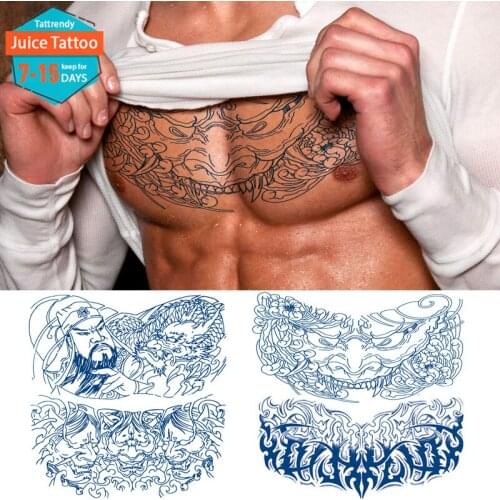 Juice ink lasting large temporary tattoos men chest sexy body art stickers Letter Tribal waterproof tattoo for boy adult makeup