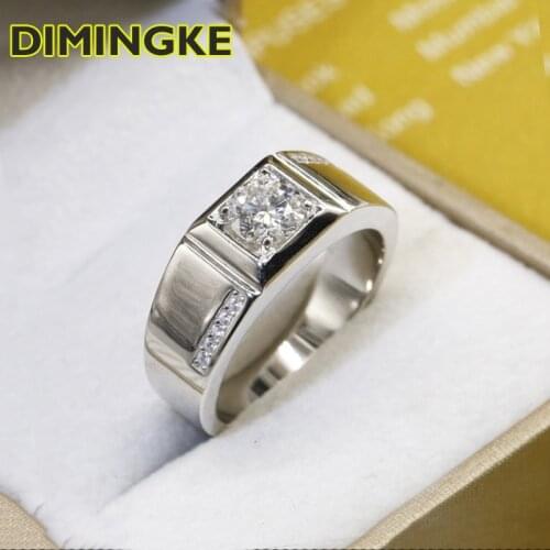 DIMINGKE Real 1CT Classic Moissanite Gemstone Ring GRA Certificate Luxury Men Wedding Party S925 Silver Jewelry