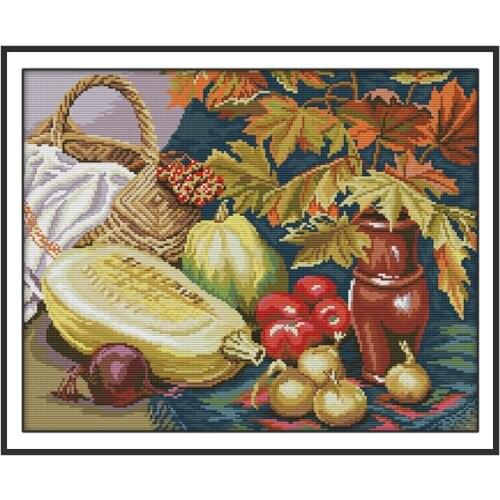 Fruits and Vegetables DIY Cross Stitch Set Needlework Sets 14ct Printed Fabric Handwork Embroidery Kit Cross Stitch Count Canvas