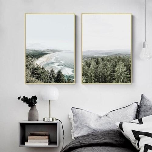 Ocean Bay Forest Canvas Poster Nordic Nature Seascape Wall Art Print Painting Scandinavian Living Room Decoration Pictures